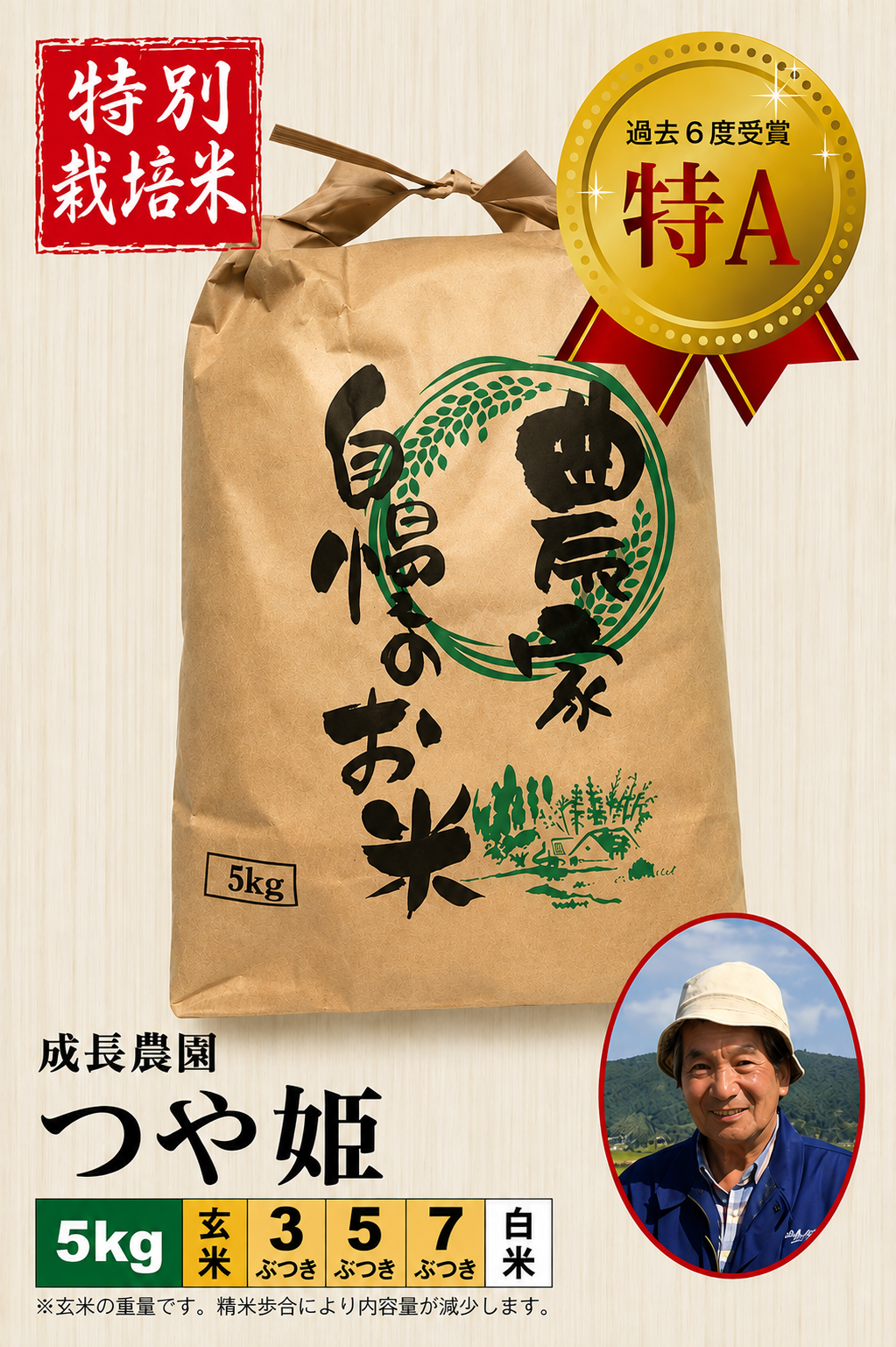 ◆予約◆10月下旬以降発送【特別栽培米】つや姫5㎏ 成長農園 令和8年産